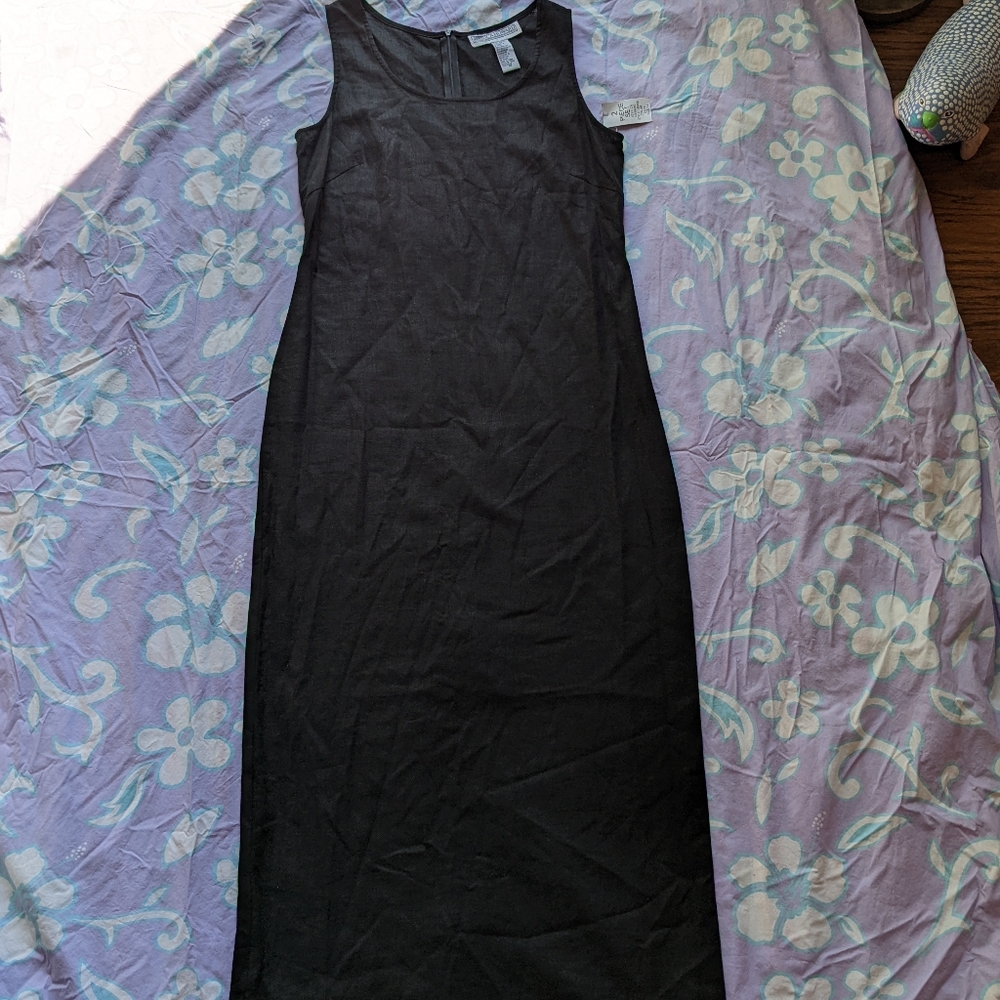 Vintage Jessica Howard Sleeveless Black Linen Maxi Dress, Size 14
